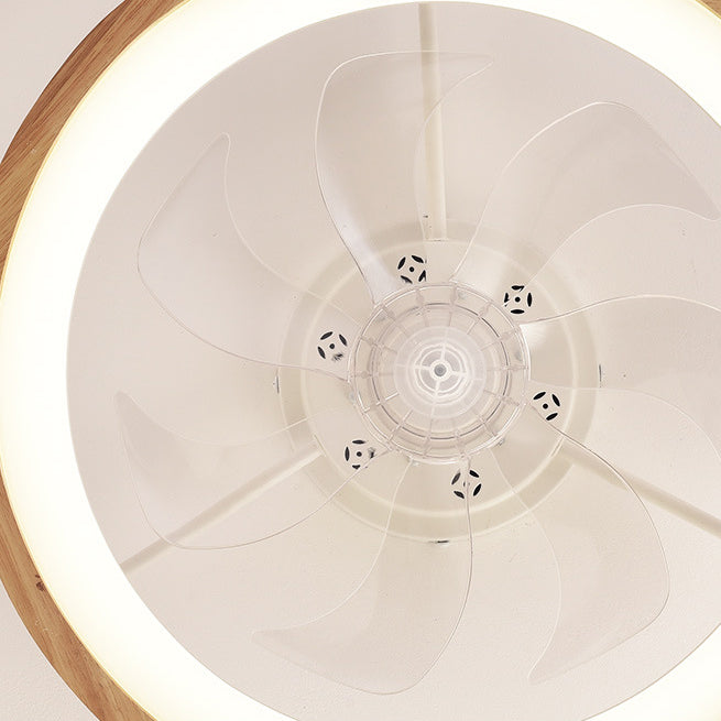 Traditional Japanese Wooded Iron Acrylic ABS Round Hollowed LED Flush Mount Ceiling Fan Light For Bedroom-Orizon Depot