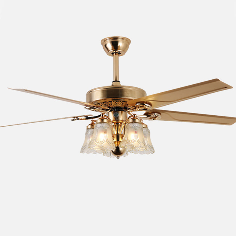 Traditional European Bell Floral Iron Wood PVC Glass Multi Light Downrod Ceiling Fan Light-Orizon Depot