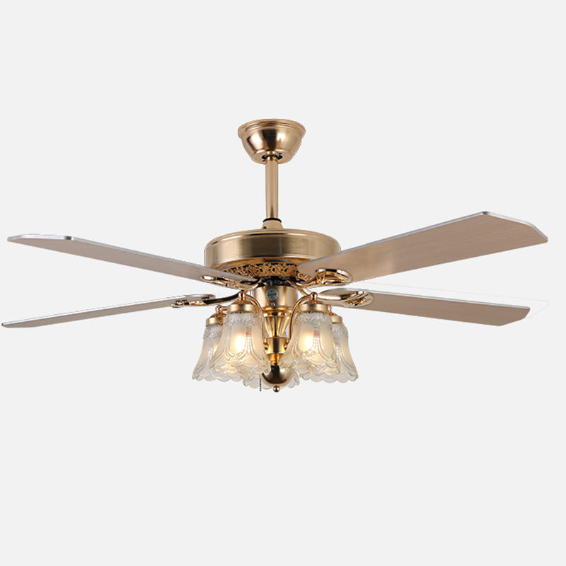 Traditional European Bell Floral Iron Wood PVC Glass Multi Light Downrod Ceiling Fan Light-Orizon Depot