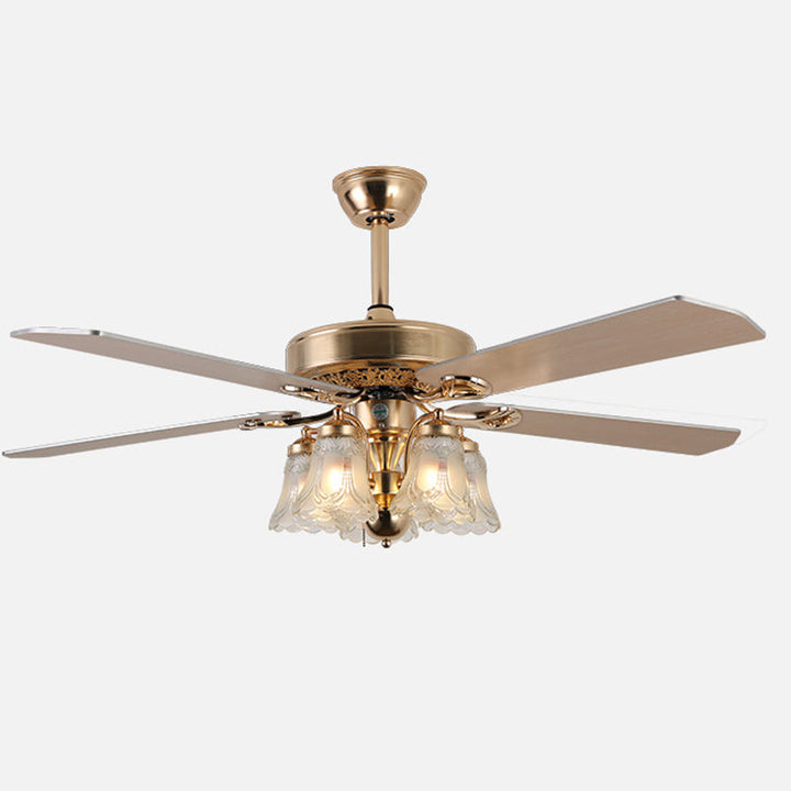 Traditional European Bell Floral Iron Wood PVC Glass Multi Light Downrod Ceiling Fan Light-Orizon Depot