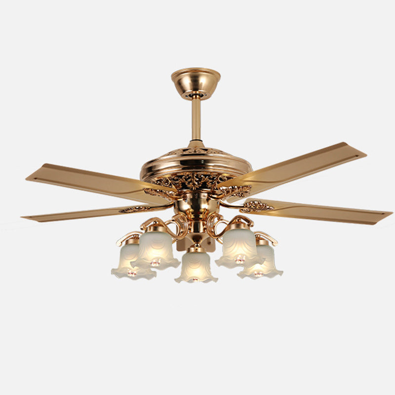 Traditional European Bell Floral Iron Wood PVC Glass Multi Light Downrod Ceiling Fan Light-Orizon Depot