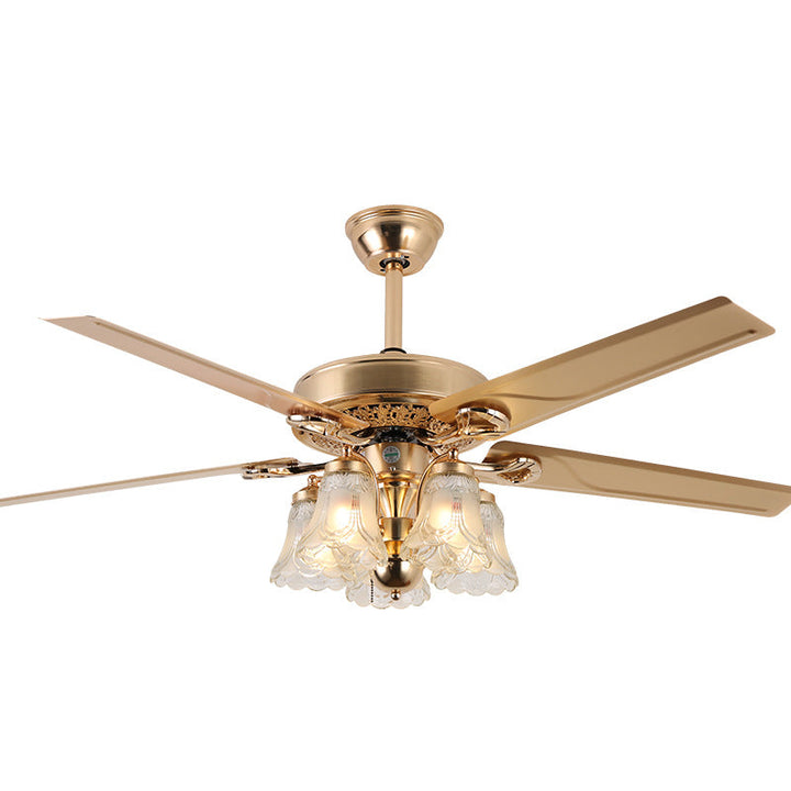 Traditional European Bell Floral Iron Wood PVC Glass Multi Light Downrod Ceiling Fan Light-Orizon Depot