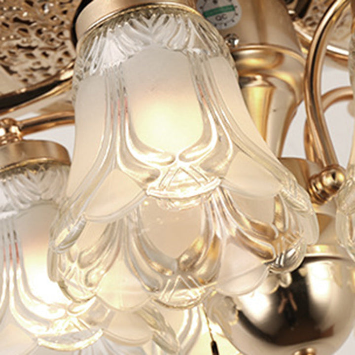 Traditional European Bell Floral Iron Wood PVC Glass Multi Light Downrod Ceiling Fan Light-Orizon Depot