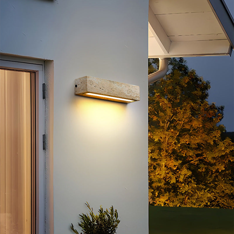 Contemporary Retro Waterproof Travertine Rectangular LED Wall Sconce Lamp for Modern Outdoor Patio