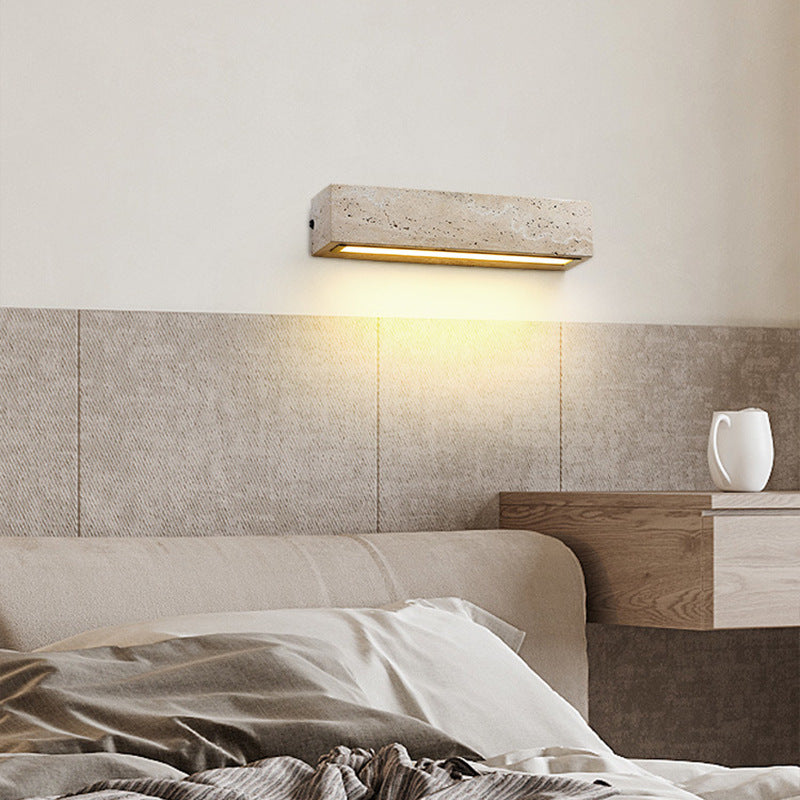 Contemporary Retro Waterproof Travertine Rectangular LED Wall Sconce Lamp for Modern Outdoor Patio