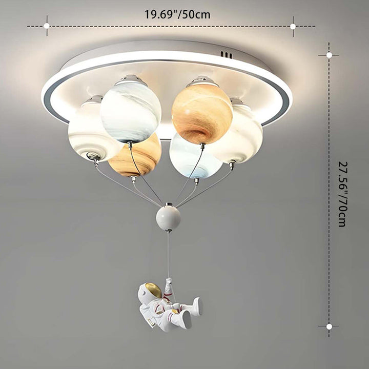 Modern Creative Kids Planet Space Hot Air Balloon Astronaut Iron Resin Glass 6-Light LED Semi-Flush Ceiling Lamp-Orizon Depot