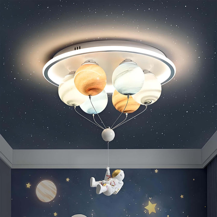 Modern Creative Kids Planet Space Hot Air Balloon Astronaut Iron Resin Glass 6-Light LED Semi-Flush Ceiling Lamp-Orizon Depot