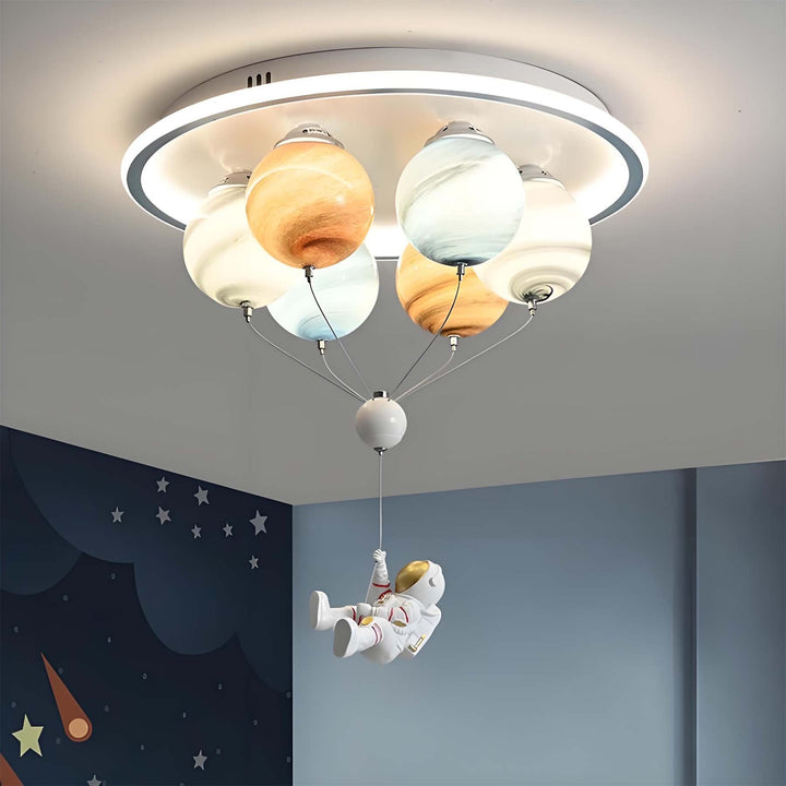 Modern Creative Kids Planet Space Hot Air Balloon Astronaut Iron Resin Glass 6-Light LED Semi-Flush Ceiling Lamp-Orizon Depot