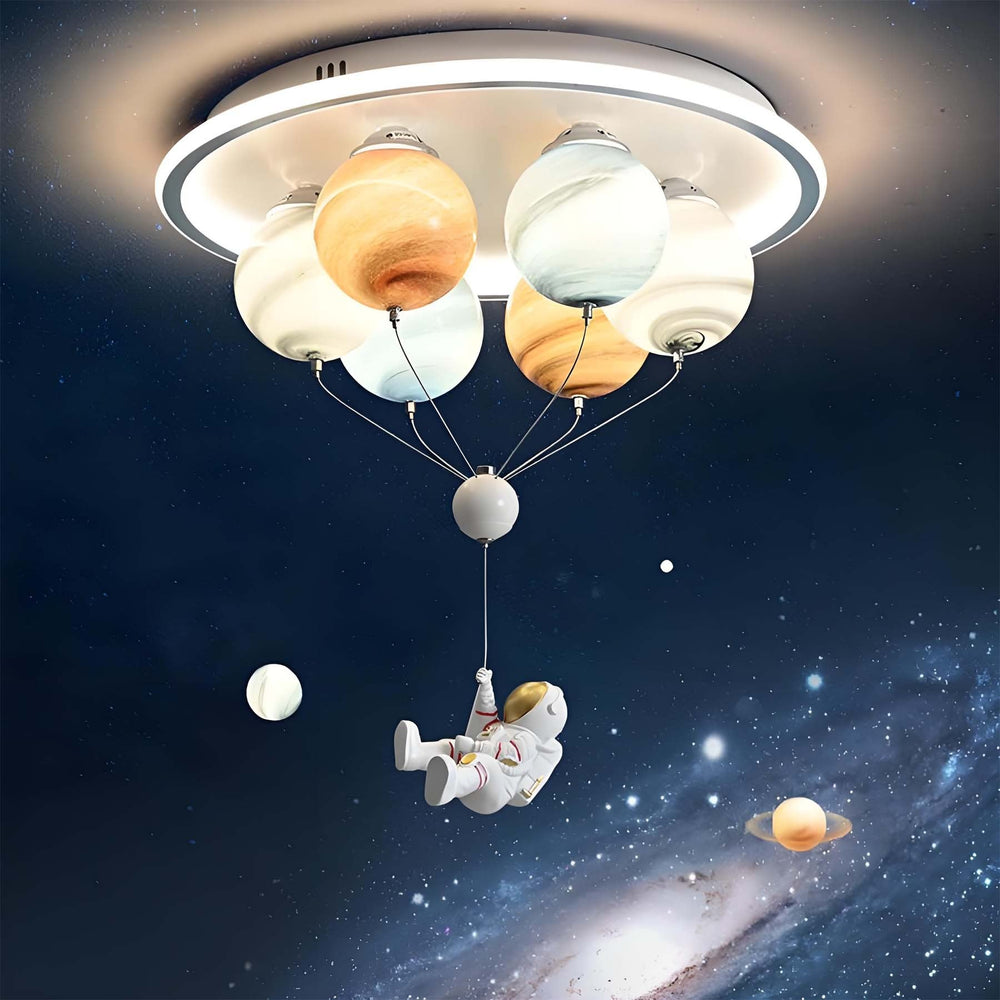 Modern Creative Kids Planet Space Hot Air Balloon Astronaut Iron Resin Glass 6-Light LED Semi-Flush Ceiling Lamp-Orizon Depot