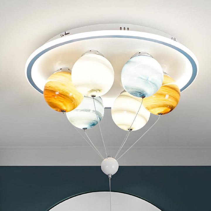 Modern Creative Kids Planet Space Hot Air Balloon Astronaut Iron Resin Glass 6-Light LED Semi-Flush Ceiling Lamp-Orizon Depot