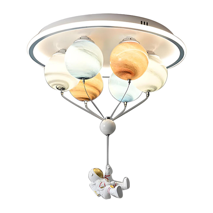 Modern Creative Kids Planet Space Hot Air Balloon Astronaut Iron Resin Glass 6-Light LED Semi-Flush Ceiling Lamp-Orizon Depot