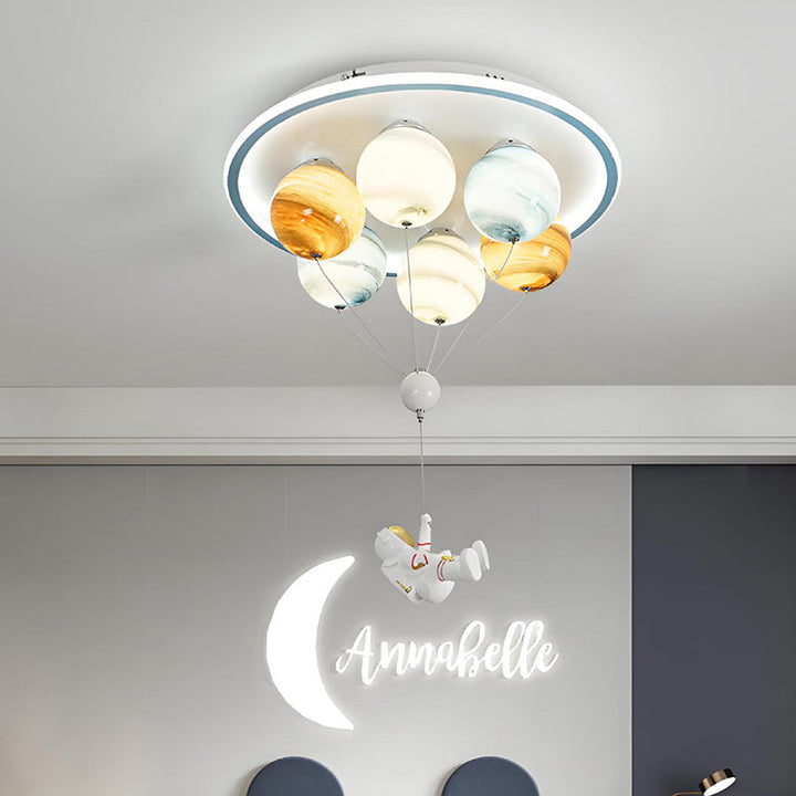 Modern Creative Kids Planet Space Hot Air Balloon Astronaut Iron Resin Glass 6-Light LED Semi-Flush Ceiling Lamp-Orizon Depot