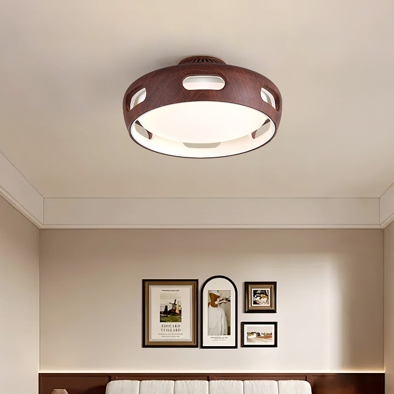 Contemporary Nordic Round Bladeless PC Acrylic LED Semi Flush Mount Ceiling Fan Lamp