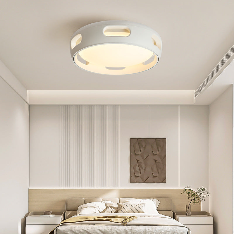 Contemporary Nordic Round Bladeless PC Acrylic LED Semi Flush Mount Ceiling Fan Lamp