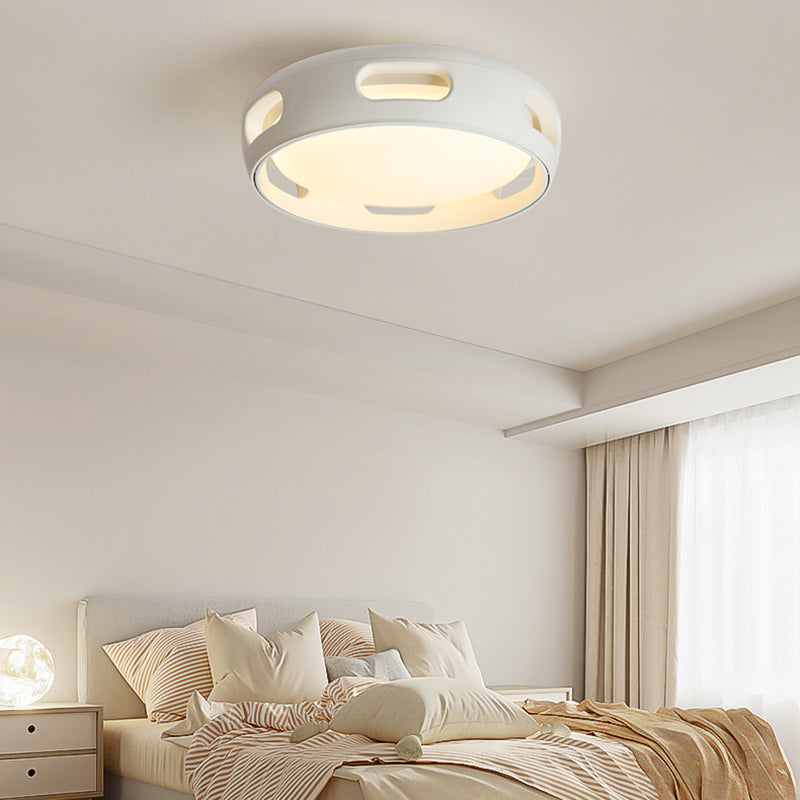 Contemporary Nordic Round Bladeless PC Acrylic LED Semi Flush Mount Ceiling Fan Lamp