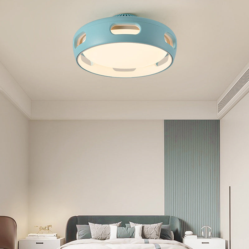 Contemporary Nordic Round Bladeless PC Acrylic LED Semi Flush Mount Ceiling Fan Lamp