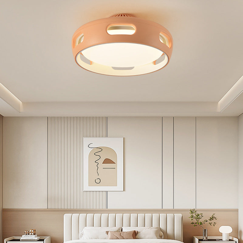 Contemporary Nordic Round Bladeless PC Acrylic LED Semi Flush Mount Ceiling Fan Lamp