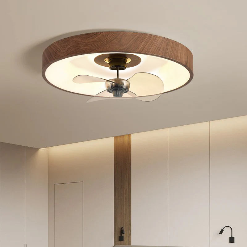Modern Simplistic Round Iron Copper Acrylic LED Flush Mount Ceiling Fan Light For Bedroom