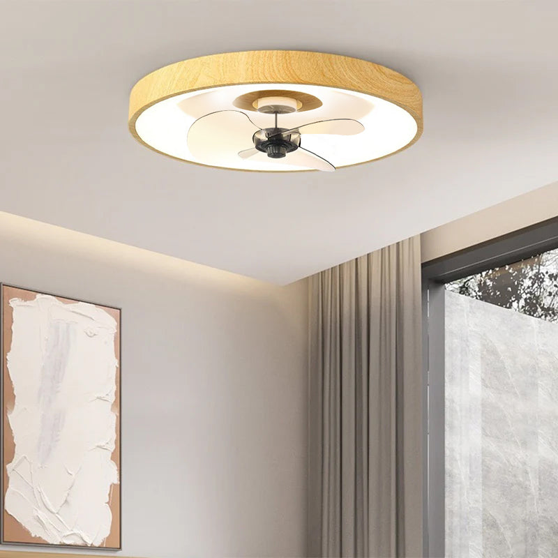 Modern Simplistic Round Iron Copper Acrylic LED Flush Mount Ceiling Fan Light For Bedroom