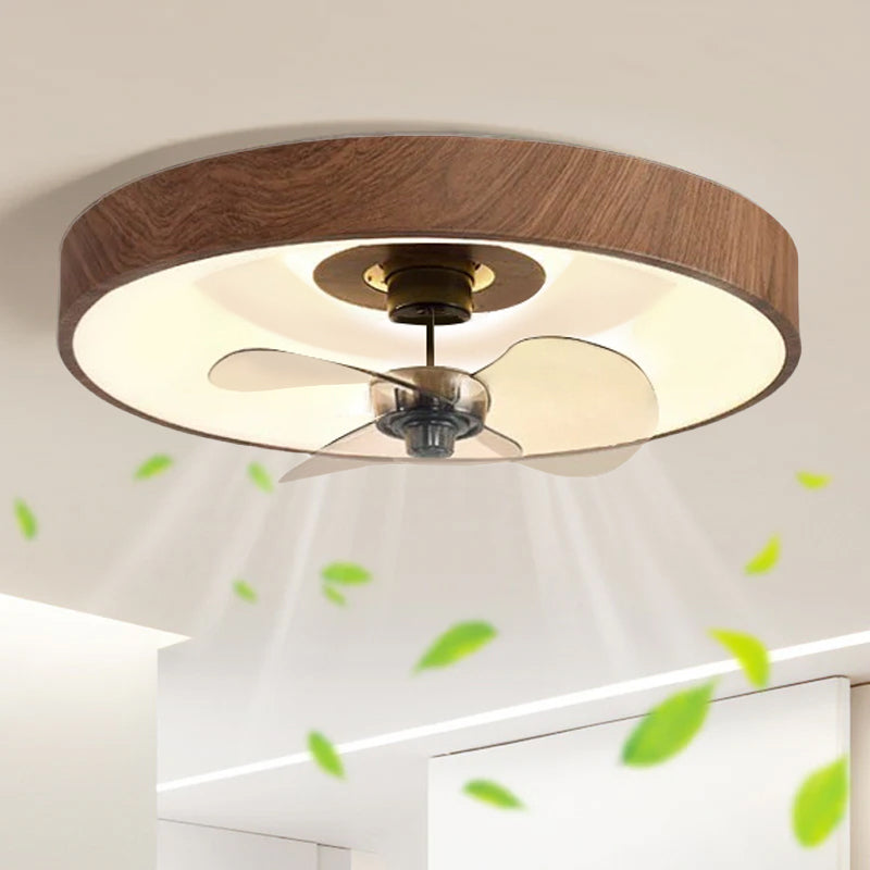 Modern Simplistic Round Iron Copper Acrylic LED Flush Mount Ceiling Fan Light For Bedroom