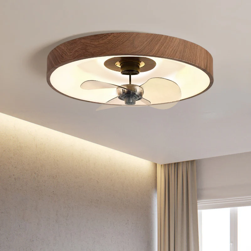 Modern Simplistic Round Iron Copper Acrylic LED Flush Mount Ceiling Fan Light For Bedroom