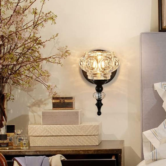 Contemporary Retro Iron Glass Petal Round Multi Light Wall Sconce Vanity Lamp for Bathroom