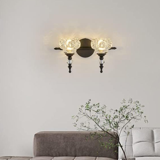Contemporary Retro Iron Glass Petal Round Multi Light Wall Sconce Vanity Lamp for Bathroom