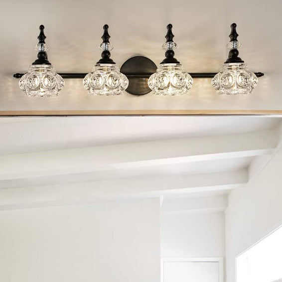 Contemporary Retro Iron Glass Petal Round Multi Light Wall Sconce Vanity Lamp for Bathroom