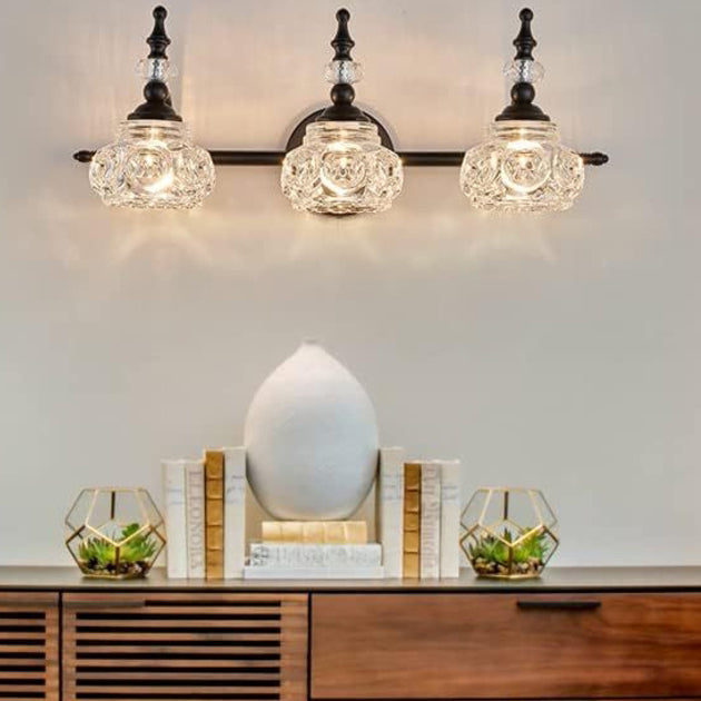 Contemporary Retro Iron Glass Petal Round Multi Light Wall Sconce Vanity Lamp for Bathroom