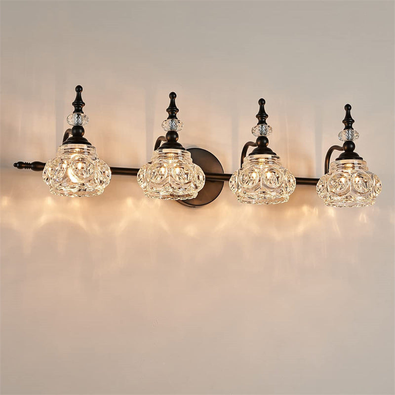 Contemporary Retro Iron Glass Petal Round Multi Light Wall Sconce Vanity Lamp for Bathroom
