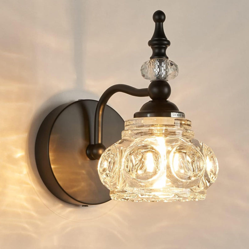 Contemporary Retro Iron Glass Petal Round Multi Light Wall Sconce Vanity Lamp for Bathroom