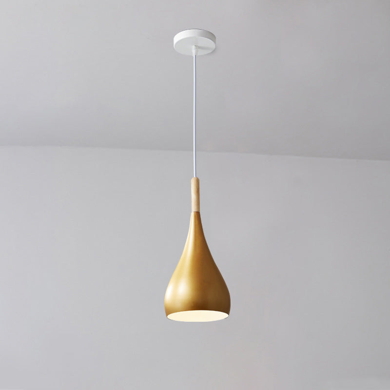 Contemporary Nordic Iron Wood Aluminum Gourd Water Drop 1-Light Hanging Lamp For Dining Room-Orizon Depot