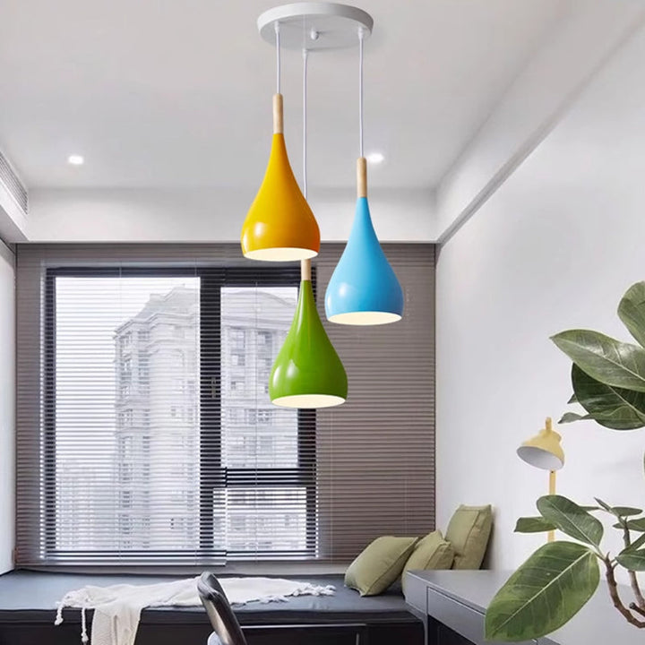 Contemporary Nordic Iron Wood Aluminum Gourd Water Drop 1-Light Hanging Lamp For Dining Room-Orizon Depot