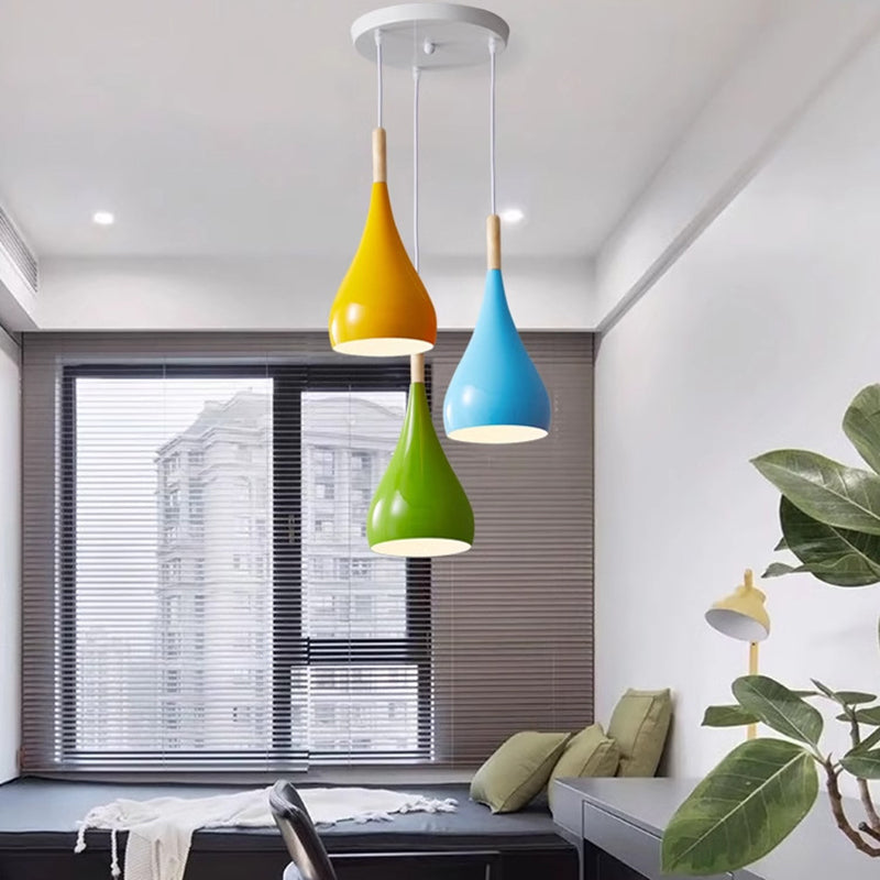 Nordic Iron Wood Aluminum Pumpkin Water Drop 1-Light Pendant Light-Orizon Depot