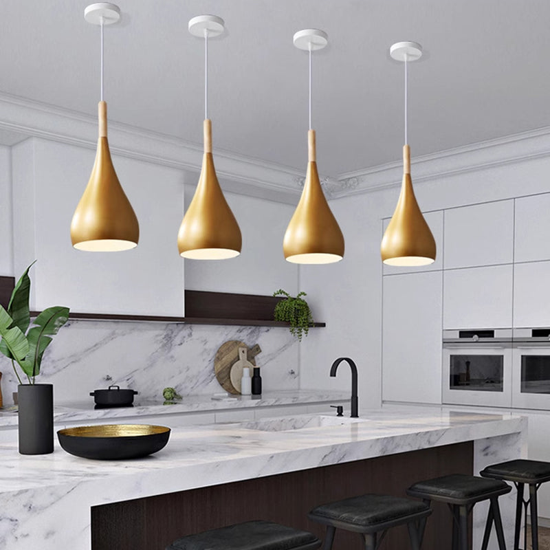 Nordic Iron Wood Aluminum Pumpkin Water Drop 1-Light Pendant Light-Orizon Depot