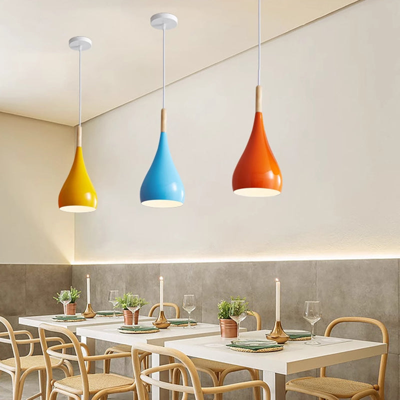 Nordic Iron Wood Aluminum Pumpkin Water Drop 1-Light Pendant Light-Orizon Depot