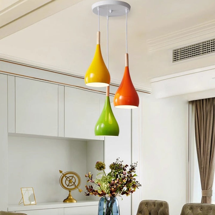 Nordic Iron Wood Aluminum Pumpkin Water Drop 1-Light Pendant Light-Orizon Depot