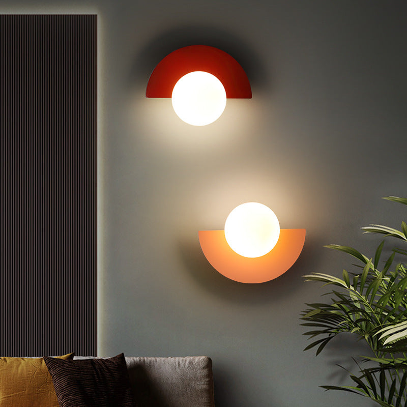 Modern Minimalist Colorful Glass Sphere Semicircle 1-Light Wall Sconce Lamp