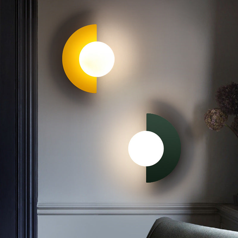 Modern Minimalist Colorful Glass Sphere Semicircle 1-Light Wall Sconce Lamp