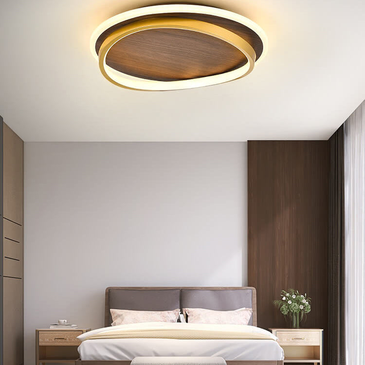 Nordic Minimalist Walnut Wood Grain Circular LED Ceiling Light Fixture-Orizon Depot