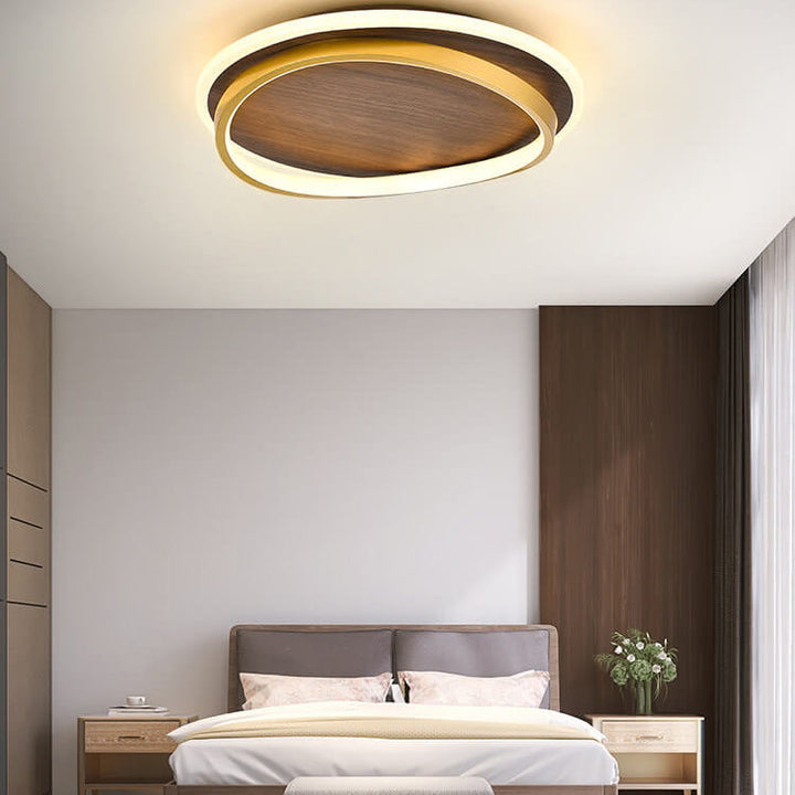 Nordic Minimalist Walnut Wood Grain Circular LED Ceiling Light Fixture-Orizon Depot