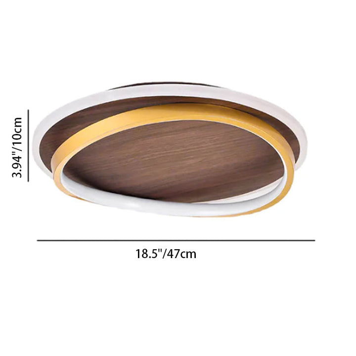 Nordic Minimalist Walnut Wood Grain Circular LED Ceiling Light Fixture-Orizon Depot