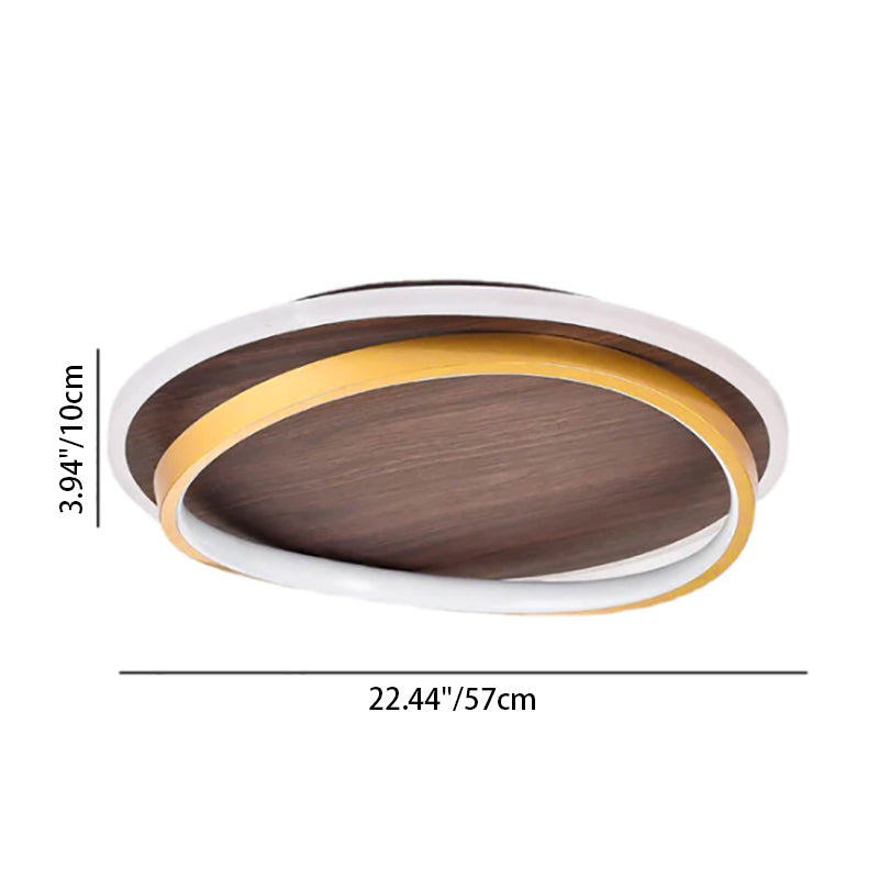 Nordic Minimalist Walnut Wood Grain Circular LED Ceiling Light Fixture-Orizon Depot