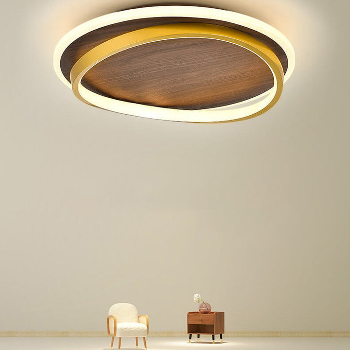 Nordic Minimalist Walnut Wood Grain Circular LED Ceiling Light Fixture-Orizon Depot