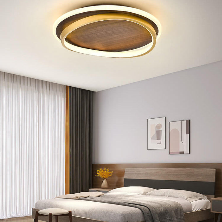 Nordic Minimalist Walnut Wood Grain Circular LED Ceiling Light Fixture-Orizon Depot