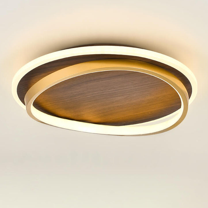 Nordic Minimalist Walnut Wood Grain Circular LED Ceiling Light Fixture-Orizon Depot