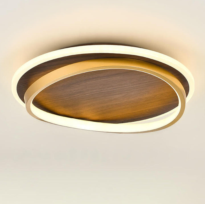 Nordic Minimalist Walnut Wood Grain Circular LED Ceiling Light Fixture-Orizon Depot