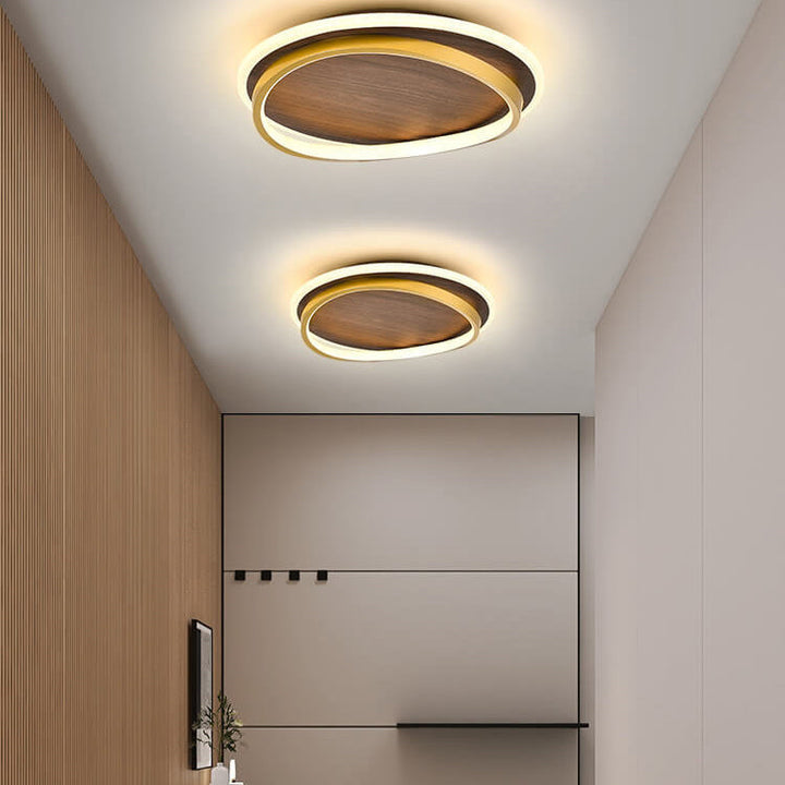 Nordic Minimalist Walnut Wood Grain Circular LED Ceiling Light Fixture-Orizon Depot
