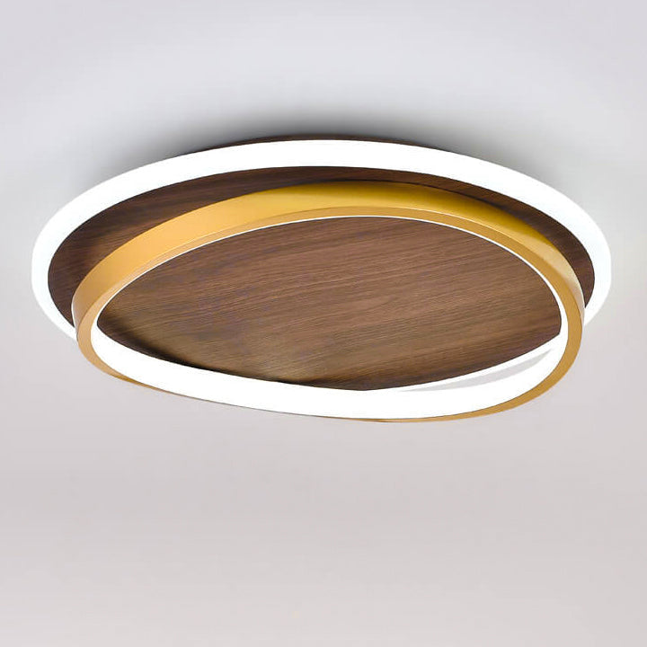 Nordic Minimalist Walnut Wood Grain Circular LED Ceiling Light Fixture-Orizon Depot