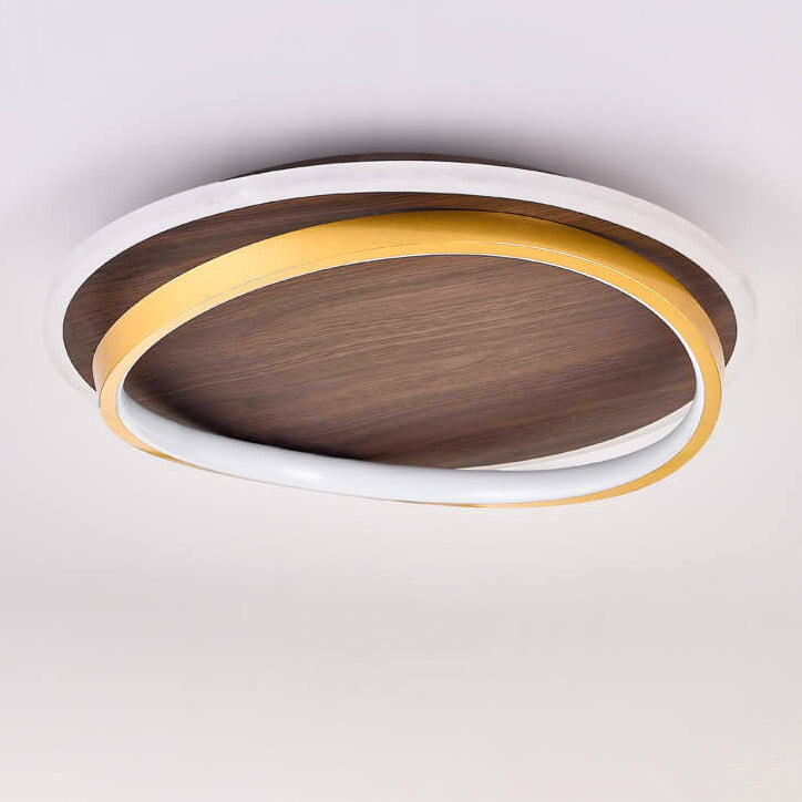 Nordic Minimalist Walnut Wood Grain Circular LED Ceiling Light Fixture-Orizon Depot